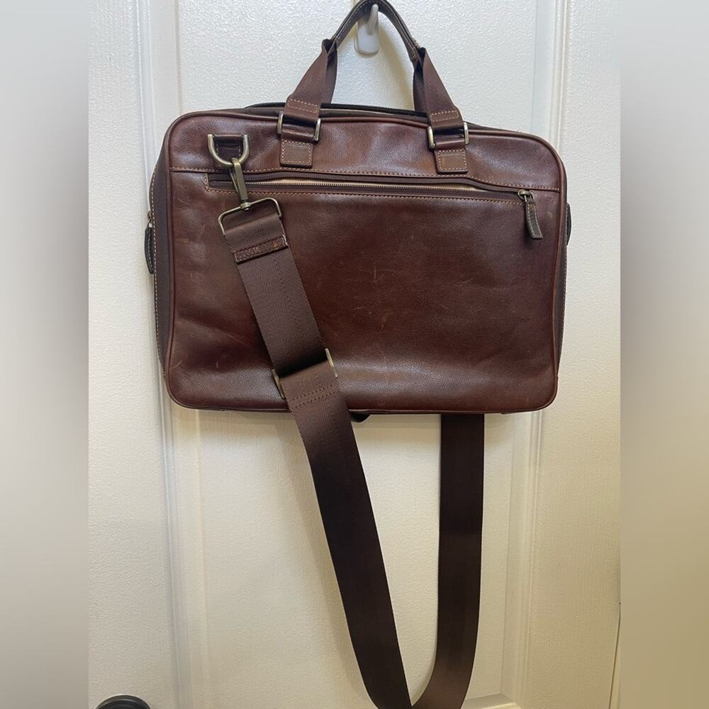 Boconi Zipster Brown weathered Leather Briefcase with Adjustable Straps